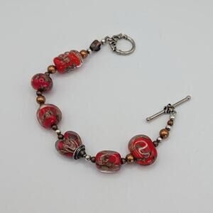 Vintage Handmade Orange and Bronze Glass Bead Bracelet